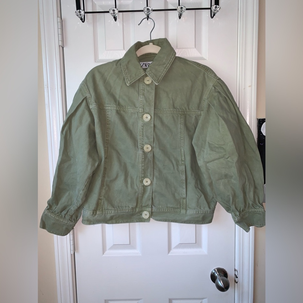ZARA Army Green Jacket with Balloon Sleeves